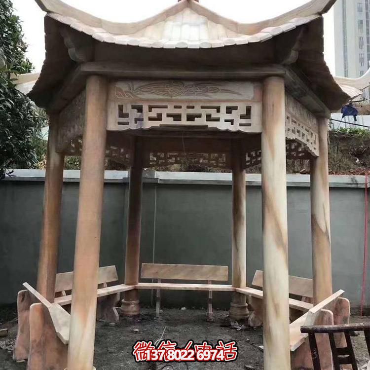 天然紅木雕刻涼亭，打造復古中式庭院休閑石亭