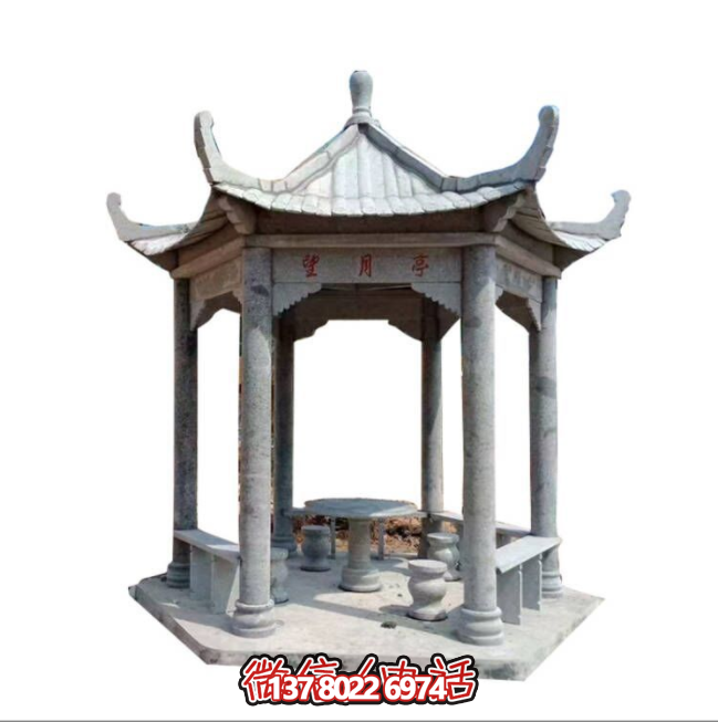 美麗月夜，精美石雕亭子